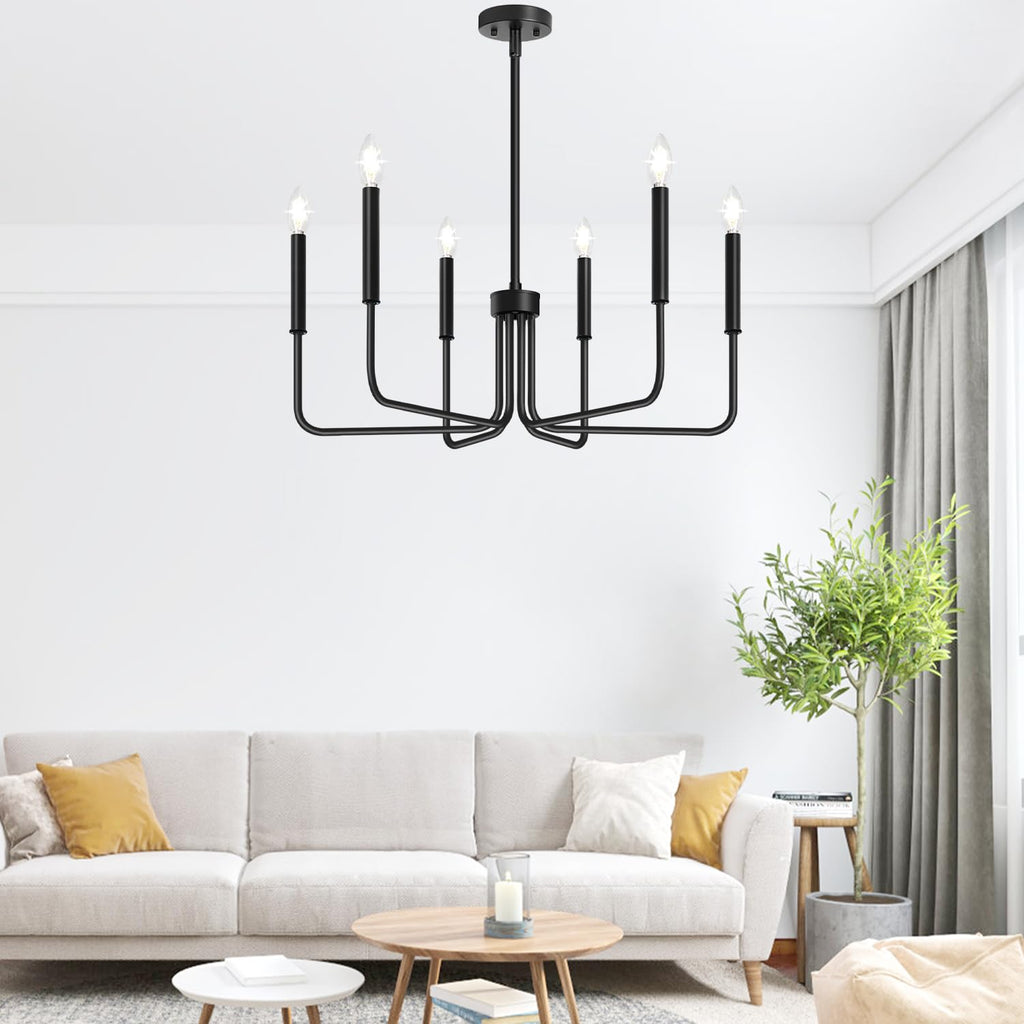 Rustic Black Chandelier, 6-Light Antique Farmhouse Chandelier for Dining Room Lighting Fixtures, Vintage Candle Pendant Light Fixtures Chandeliers for Dining Room Bedroom, Foyer and Living Room