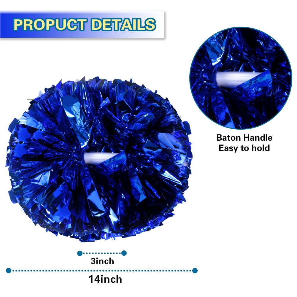 Lovecheer 2PCS/6PCS Metallic Pom Poms Cheerleading with Baton Handle Cheer Pompoms for Kids Adults Team Sports Spirit Party Cheering