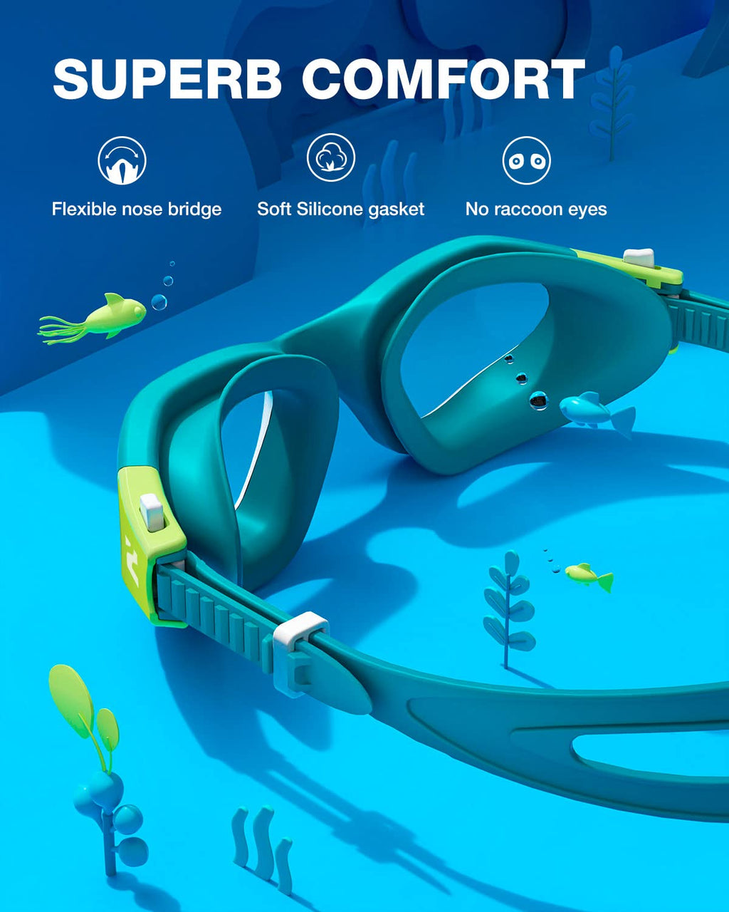 ZIONOR Kids Swim Goggles, G1MINI SE No Leak Anti-Fog Goggles for Kids 6-14, Soft Silicone Comfort Fit, Easy Adjust Strap