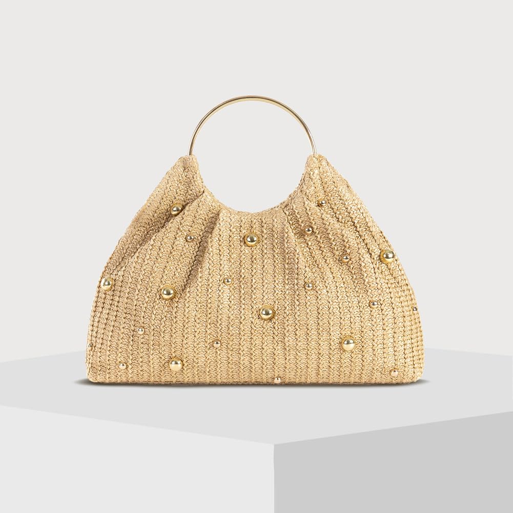 Chic Straw Clutch Purses for Women Top Handle Summer Bag Ideal Vacation Handbags Beach Woven Bag