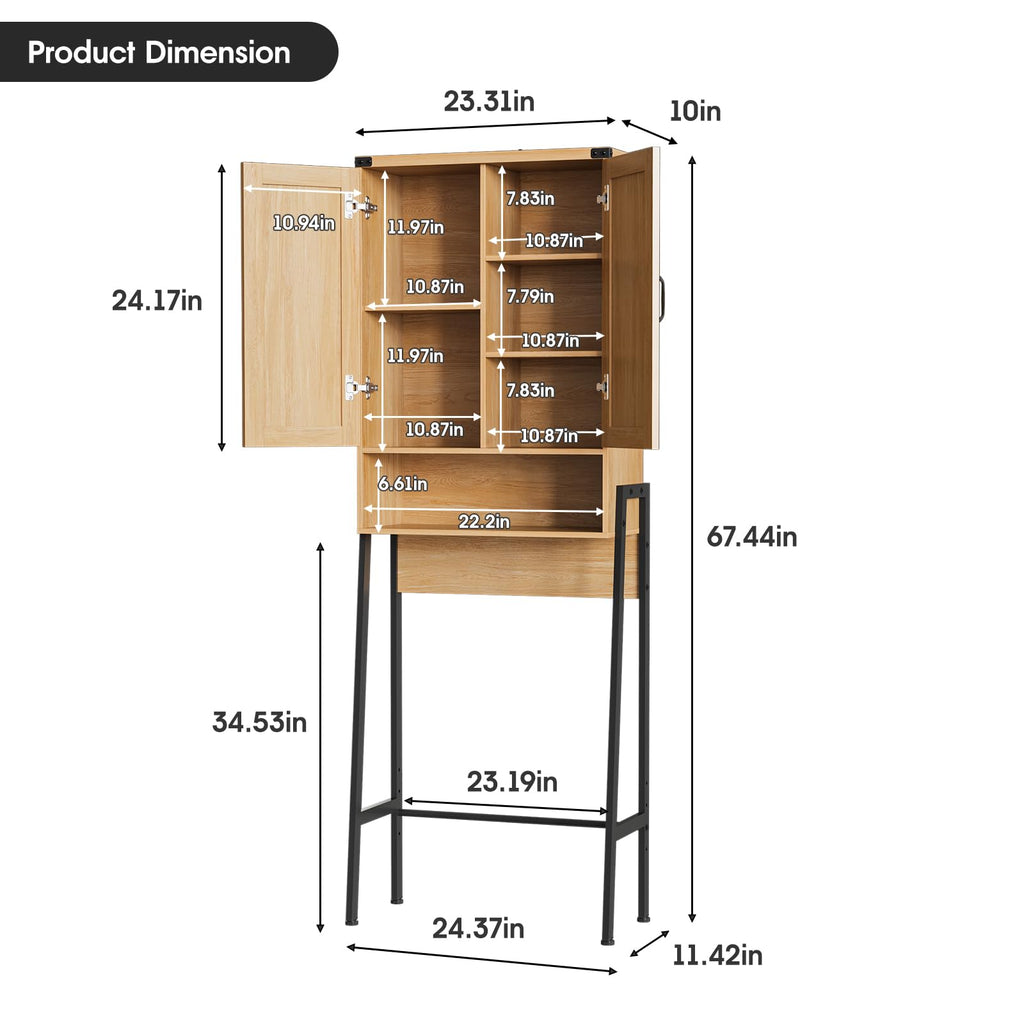 Vabches Over The Toilet Storage Cabinet with 2-Door Design Bathroom Organizers and Storage with Anti-Tip Device Over Toilet Organizer with Shelves for Bathroom,Restroom,Laundry Black