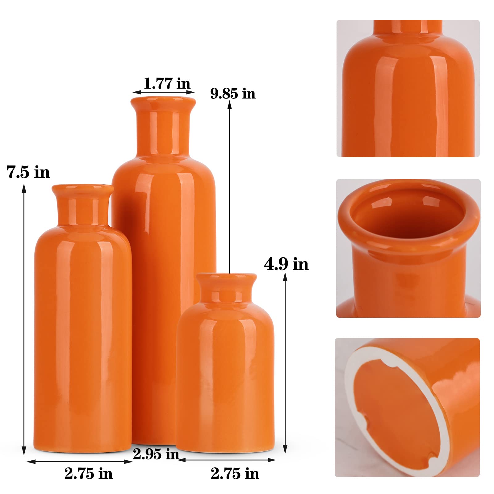Ceramic Vase Set - 3 Ceramic Small Vases, Farmhouse Country Flower Vase Home Decor, Living Room Decoration, Table Decoration, Fireplace Decor, and Entrance Decorations Centerpieces