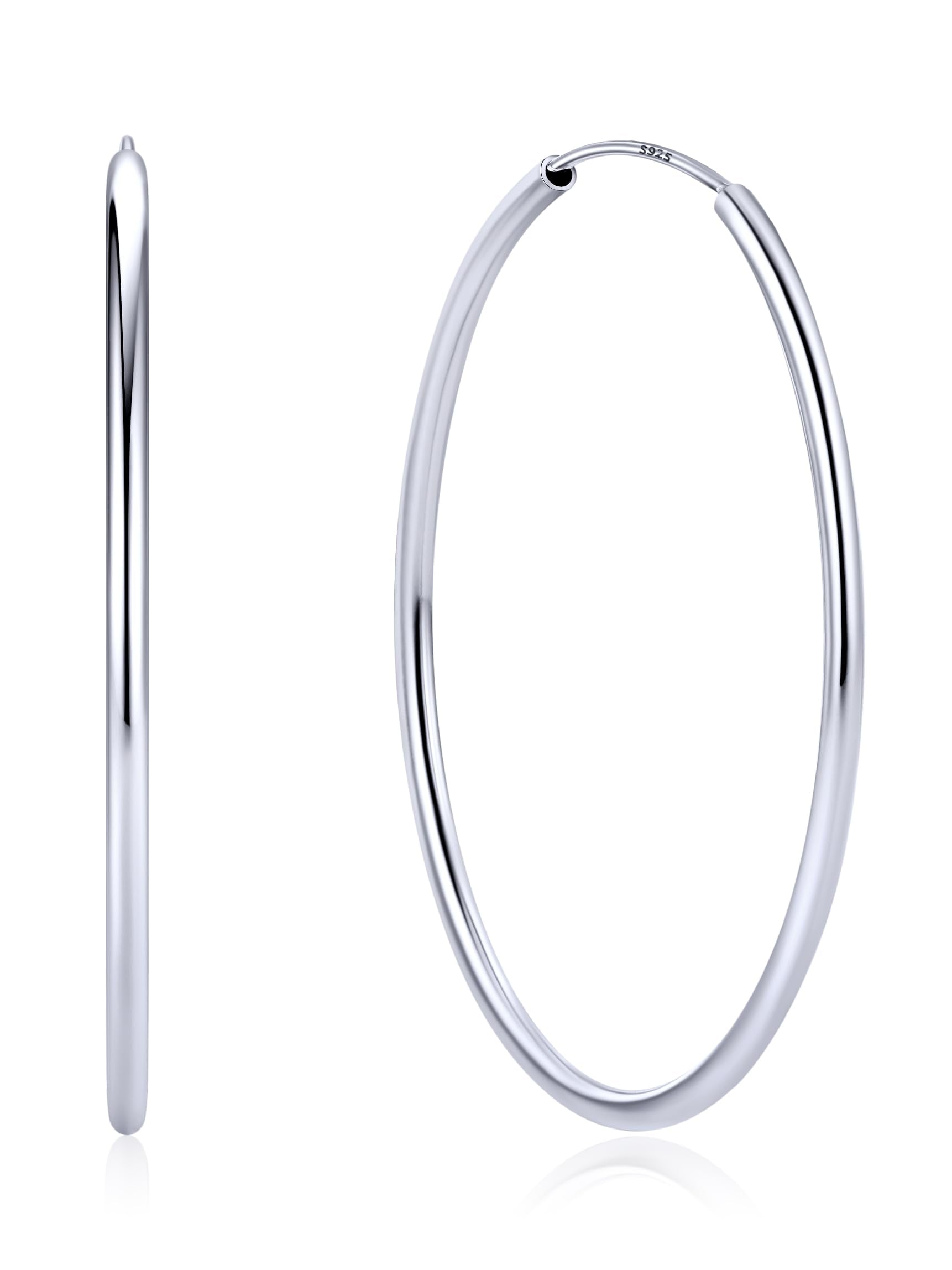 ChicSilver 925 Sterling Silver Hoop Earrings for Women Hypoallergenic, Lightweight Large Gold Plated Silver Hoop Earrings, Endless Hoops Earring 20/30/40/50/60/70MM