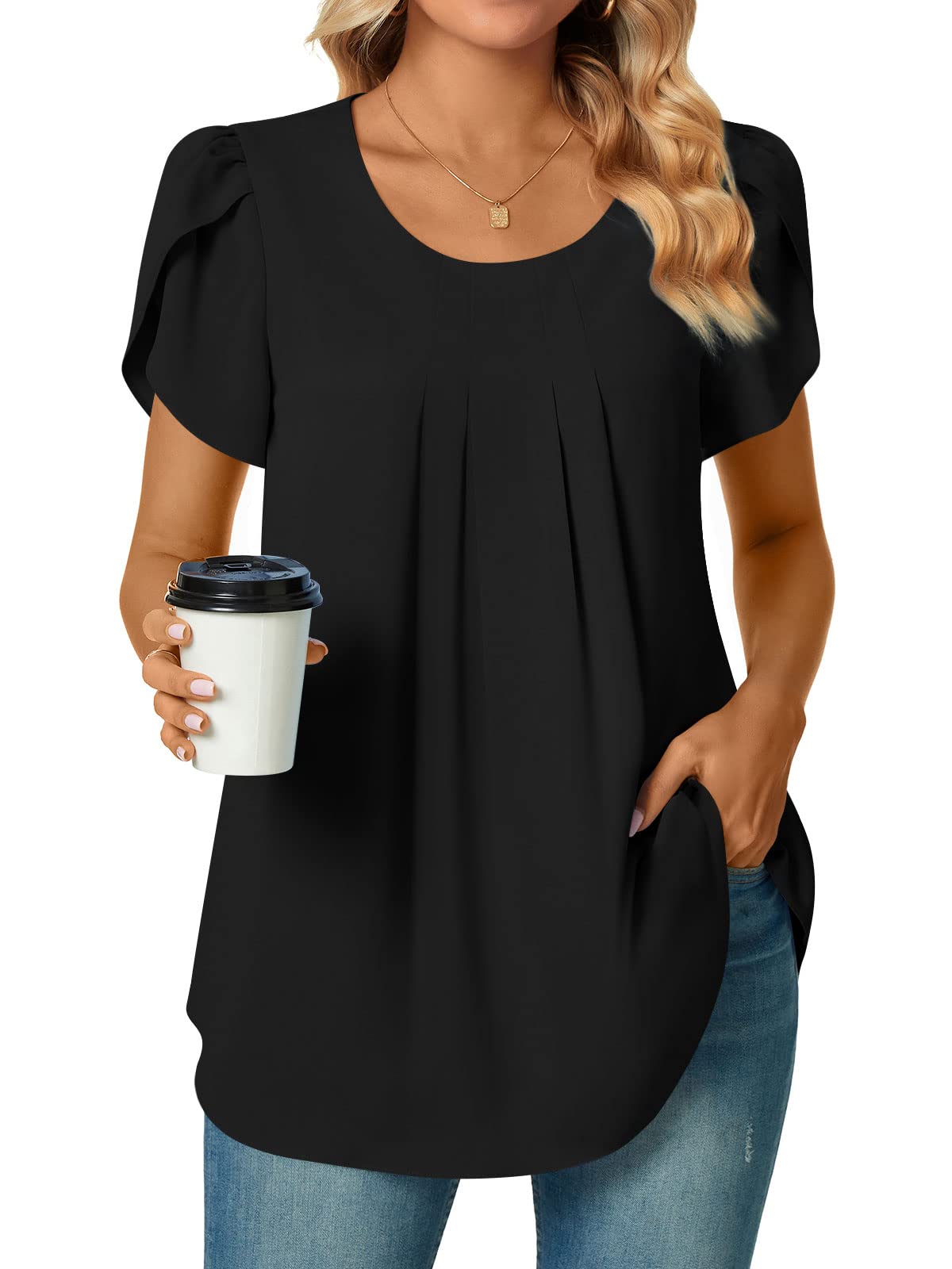 Bestbee Womens Plus Size Tops Dressy Casual Summer Chiffon Blouses Short Sleeve Dress Shirts Business Loose Fit Tunics