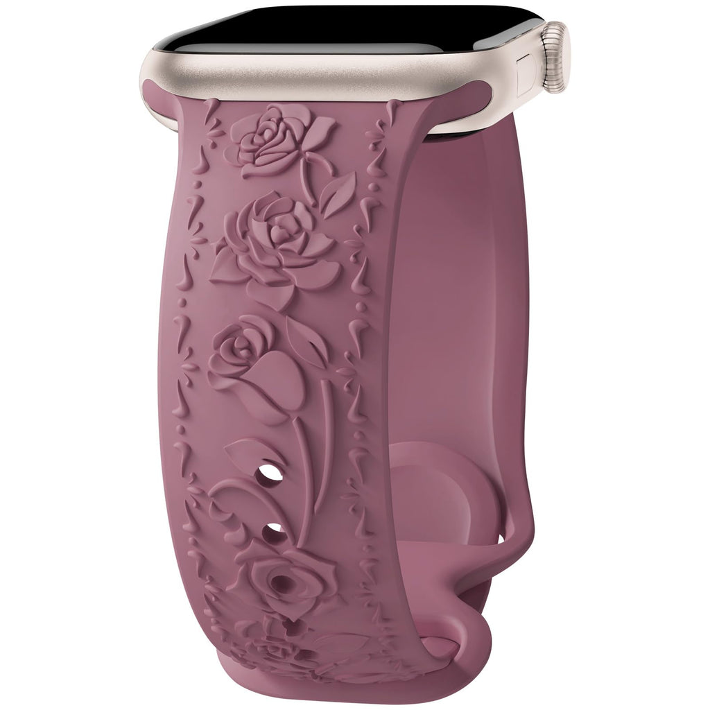 Floral Engraved Band Compatible with Apple Watch Band 40mm 41mm 38mm 42mm 44mm 45mm 46mm 49mm Women, Soft Silicone Cute Embossed Flower Strap for iWatch Band Series SE Ultra 11 10 9 8 7 6 5 4 3 2 1
