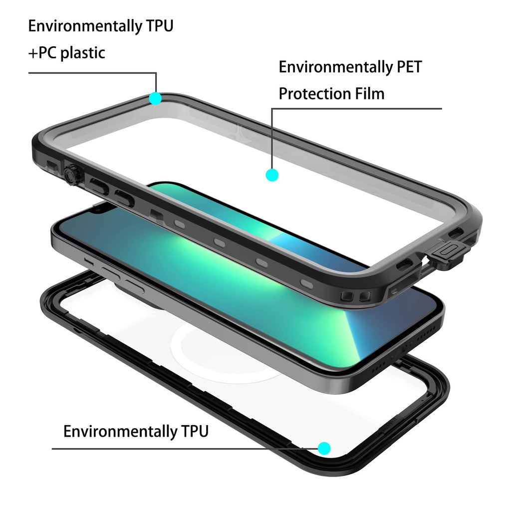 iPhone 13 Pro Case, Waterproof & Shockproof Phone Case, Full Protection, IP68, 6.1 Inch, Black