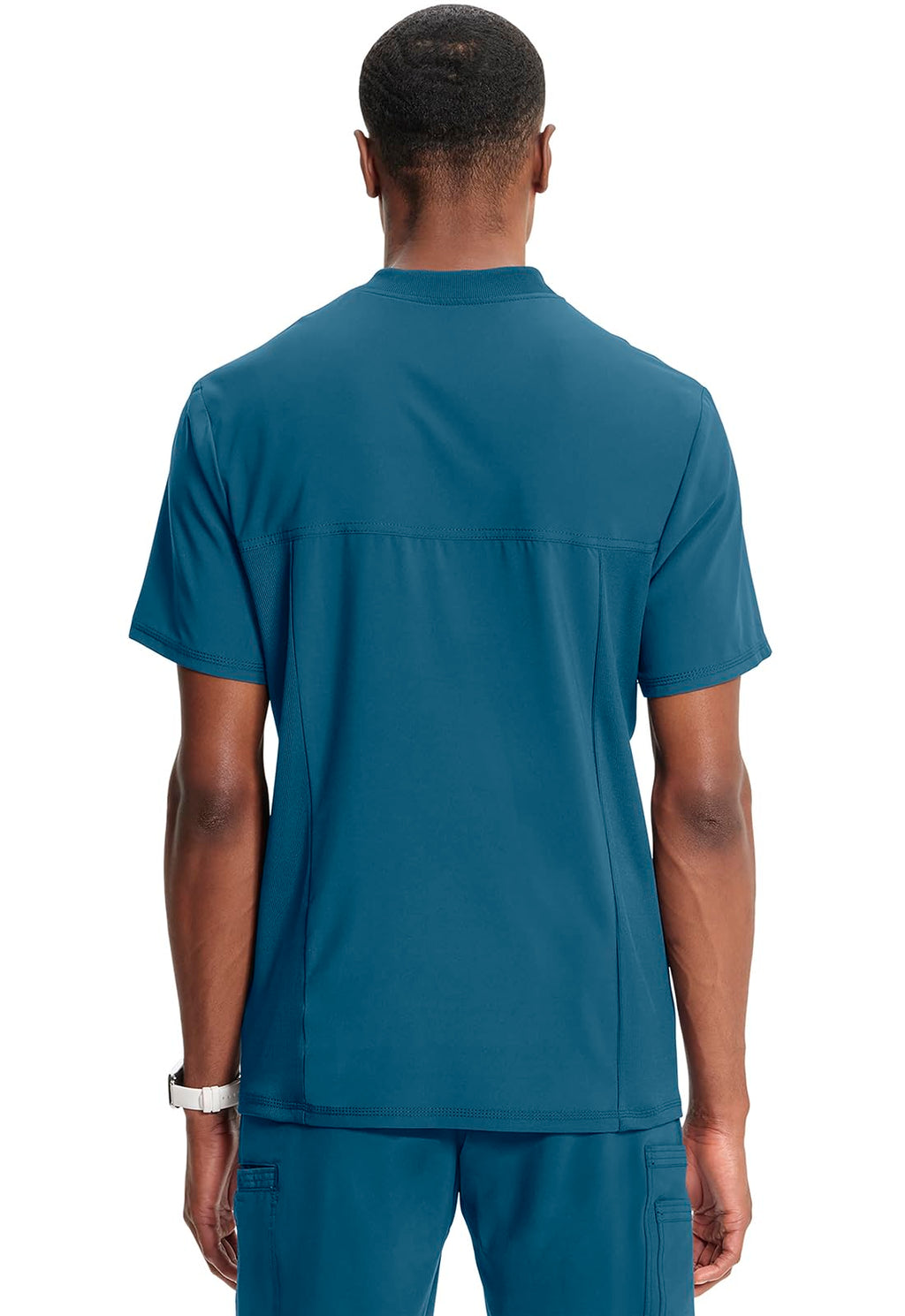 Cherokee Infinity Mens Tuckable V-Neck Scrub Top Modern Fit, 2 Pockets, Zip Chest Pocket, Rib-Knit, 360° Stretch – CK910A