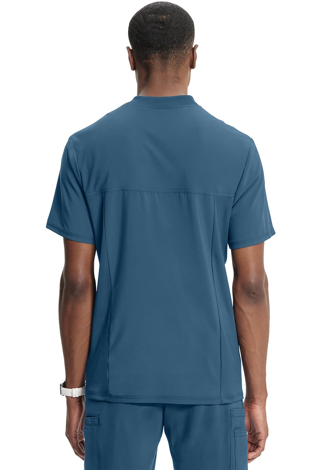 Cherokee Infinity Mens Tuckable V-Neck Scrub Top Modern Fit, 2 Pockets, Zip Chest Pocket, Rib-Knit, 360° Stretch – CK910A