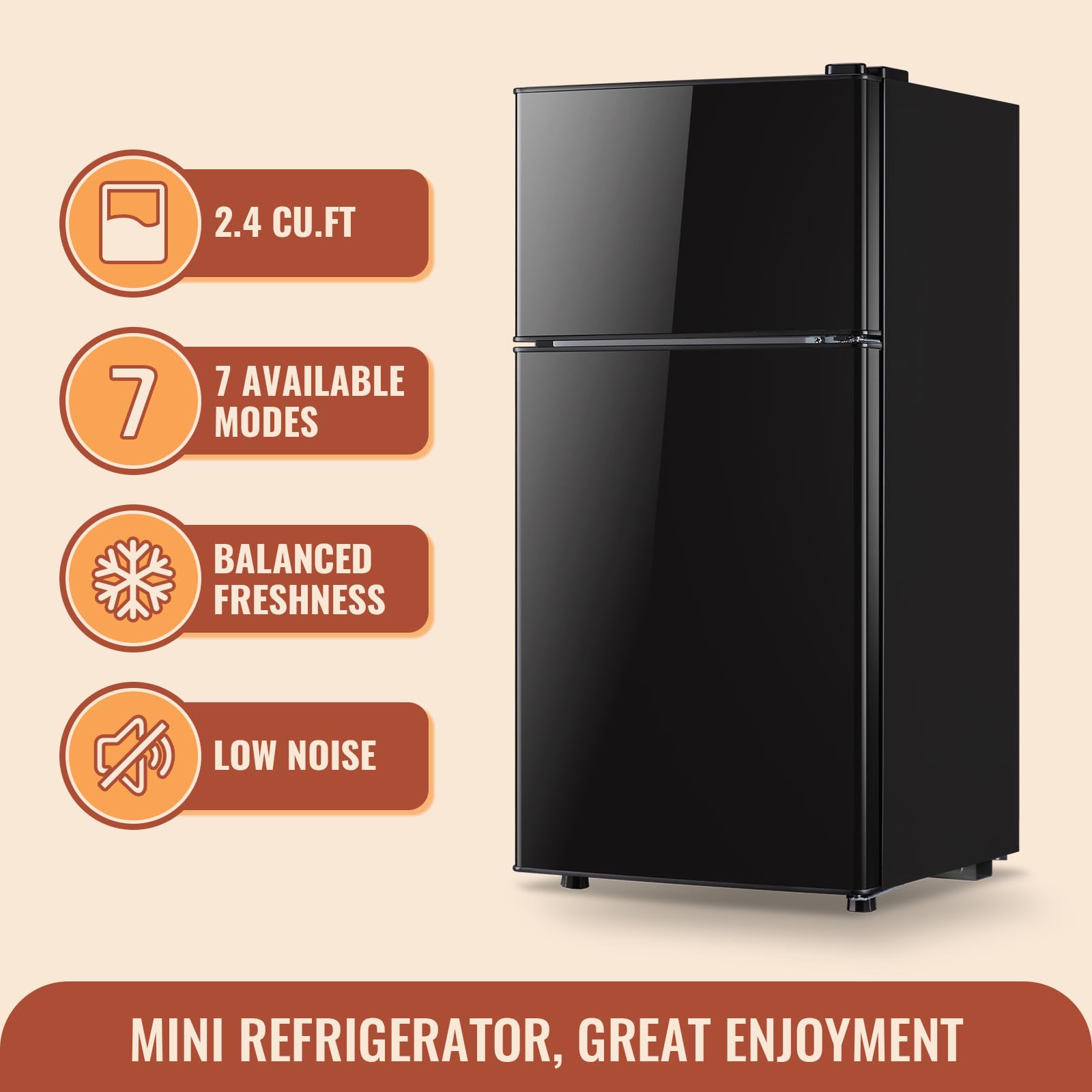 DEMULLER Mini Fridge with Double Doors Small Refrigerator with Separate Freezer & 7 Adjustable Temperature Control, Tiny Size & Personal Fridge Ideal for Office Apartment Dorm Black