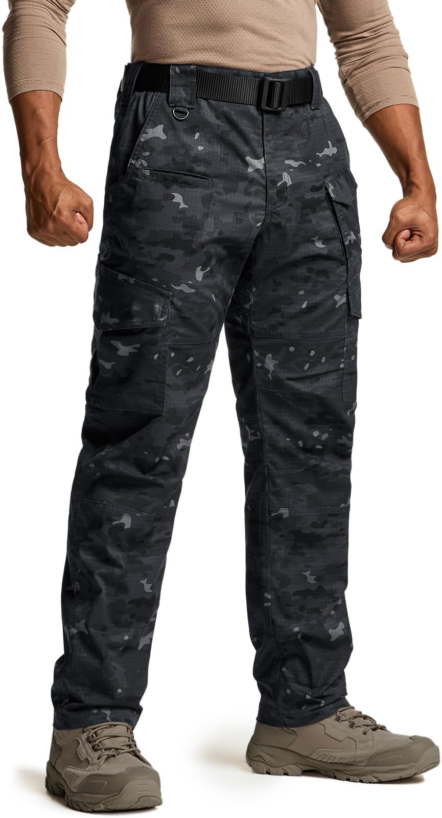 CQR Men's Flex Ripstop Tactical Pants, Water Resistant Stretch Cargo Pants, Lightweight EDC Hiking Work Pants