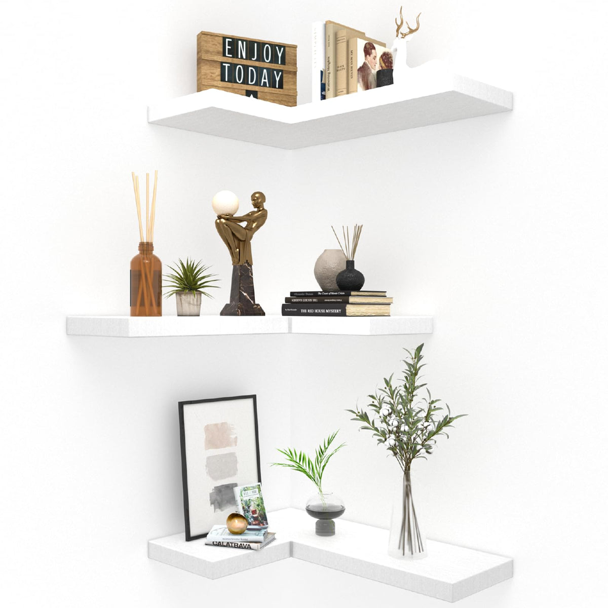 NATURE'S SOURCE Corner Floating Shelves with Invisible Brackets, Corner Shelves Wall Mounted Set of 3, Bedroom Bathroom Kitchen Living Room Office- Gothic Style 16.6" x 6" (Black)