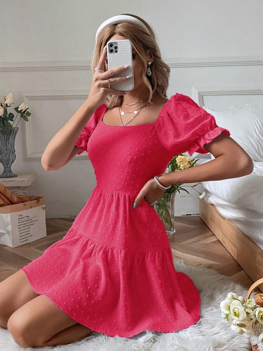Narecte Summer Dresses for Women 2026,Tie Backless Swiss Dot Mini Dress,Ruffle Hem Flowy Casual Dresses