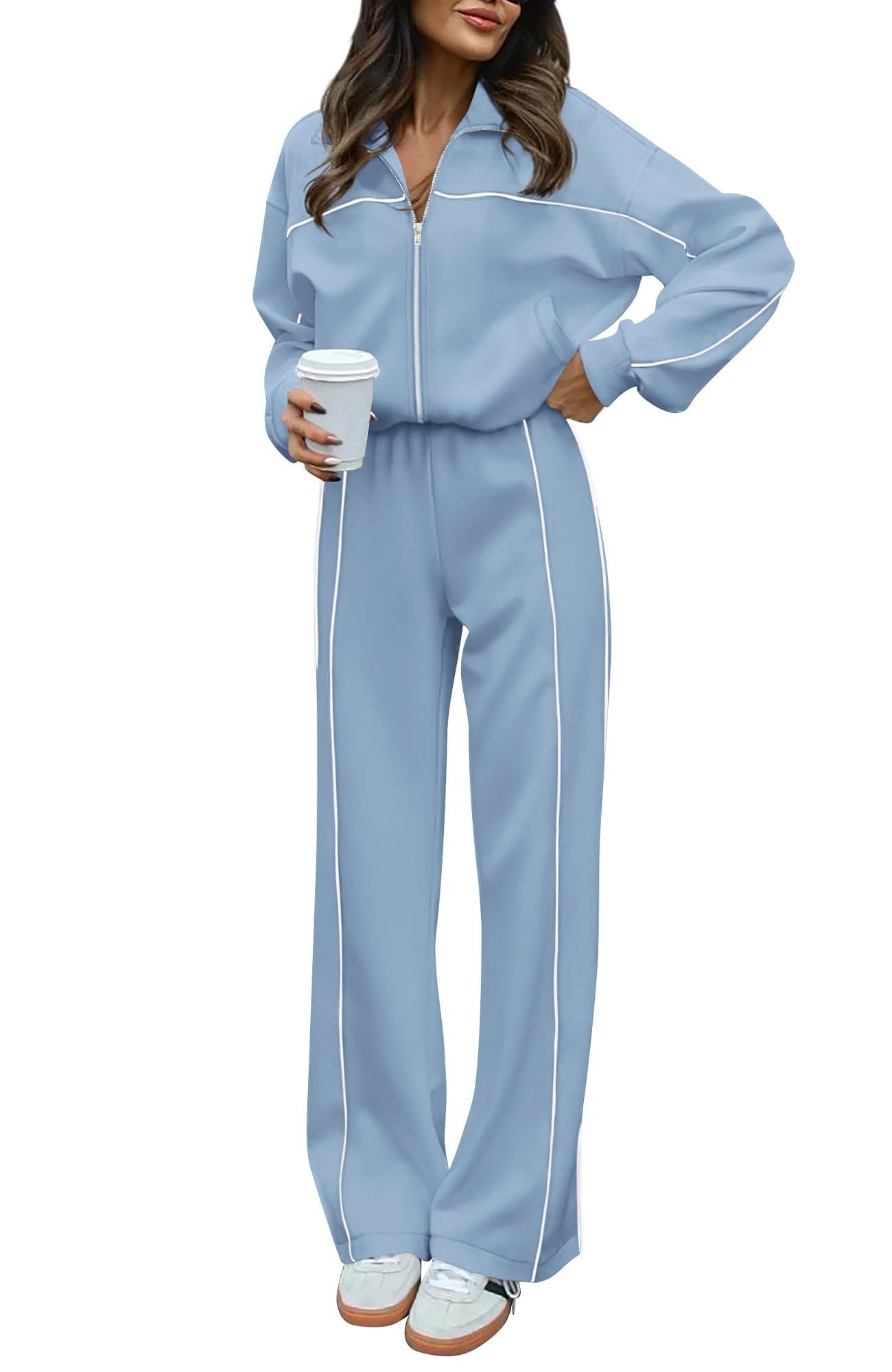 BTFBM Women's Two Piece Tracksuit Fall 2026 Long Sleeve Zip Up Sweatshirt Long Pants Outfits Jogger Sweatsuit Sets