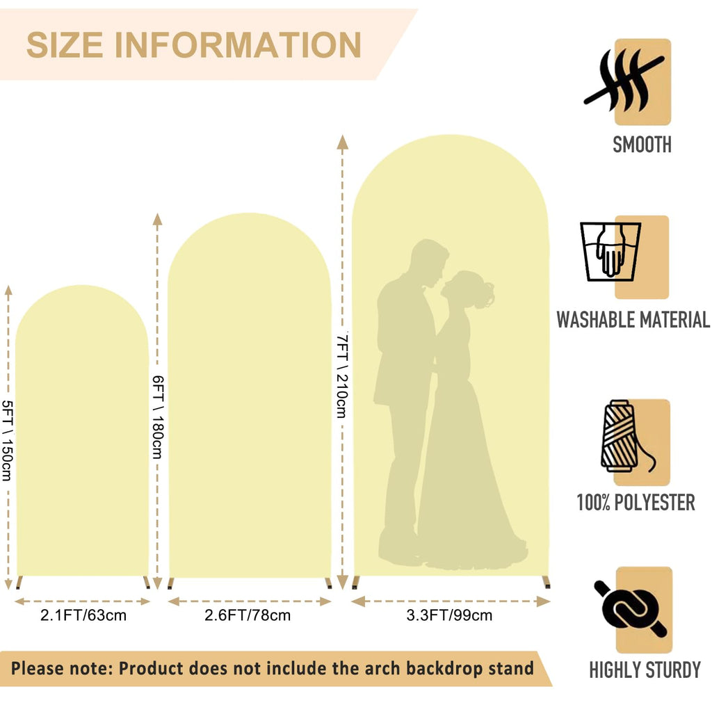 FANPROMS Beige Arch Backdrop Cover Set of 3 Wedding Arch Cover 4x5x6FT Round Top Arch Stand Cover for Fitted Arch Covers Spandex Backdrop Covers Set for Wedding Party Ceremony Decorations