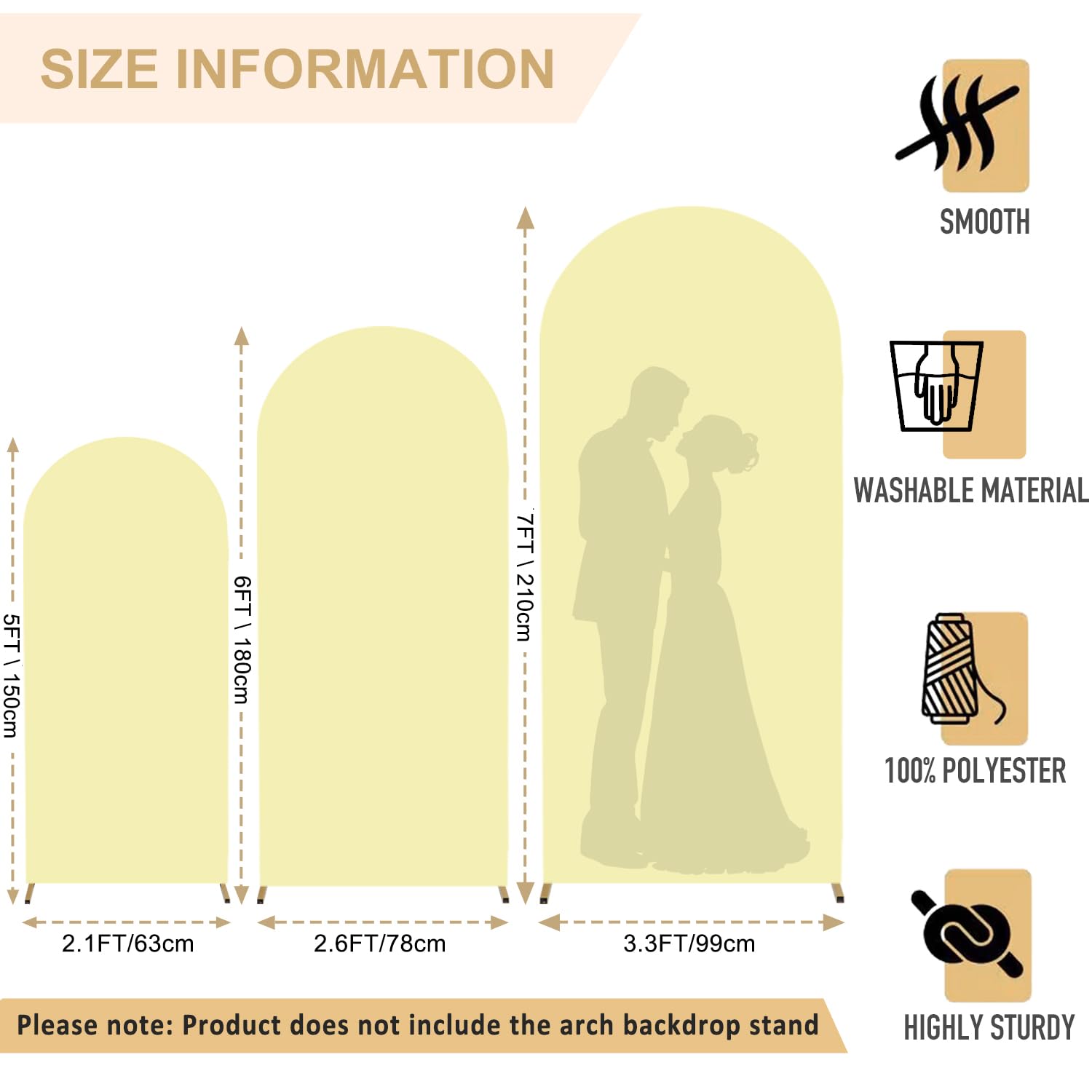 FANPROMS Beige Arch Backdrop Cover Set of 3 Wedding Arch Cover 4x5x6FT Round Top Arch Stand Cover for Fitted Arch Covers Spandex Backdrop Covers Set for Wedding Party Ceremony Decorations
