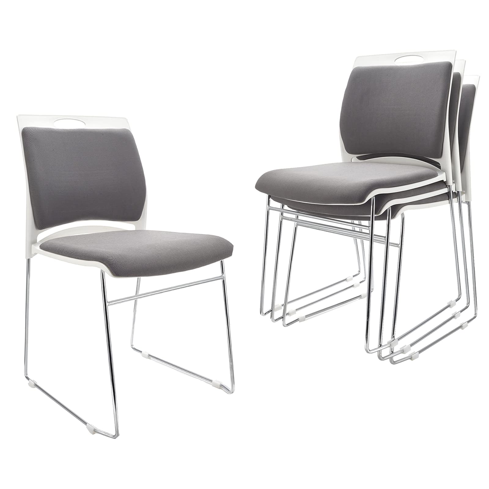 4 Pack Stacking Chairs 1102LB Capacity Home Office Guest Chair Set With Sled Base, Modern Reception Chair for Kitchen, Waiting Room, Multi-Purpose, Break Room, Training, Cafeteria, Gray Color
