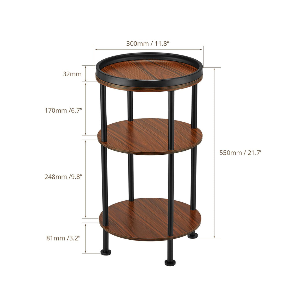 Small Round Side Table with Charging Station for Small Spaces, 3-Tier Accent Table with USB Ports & Power Outlets, Sofa Corner Tea Table for Living Room Nightstand Bedroom Apartment (Black)