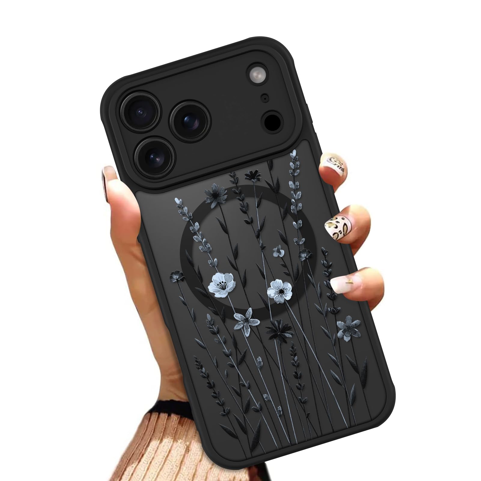OOK Case for iPhone 11 6.1 Inch (Compatible with MagSafe) Floral Flowers Design Translucent Phone Cover Soft TPU + Hard PC Anti-Scratch Shockproof Magnetic Cute Case for Women - Red