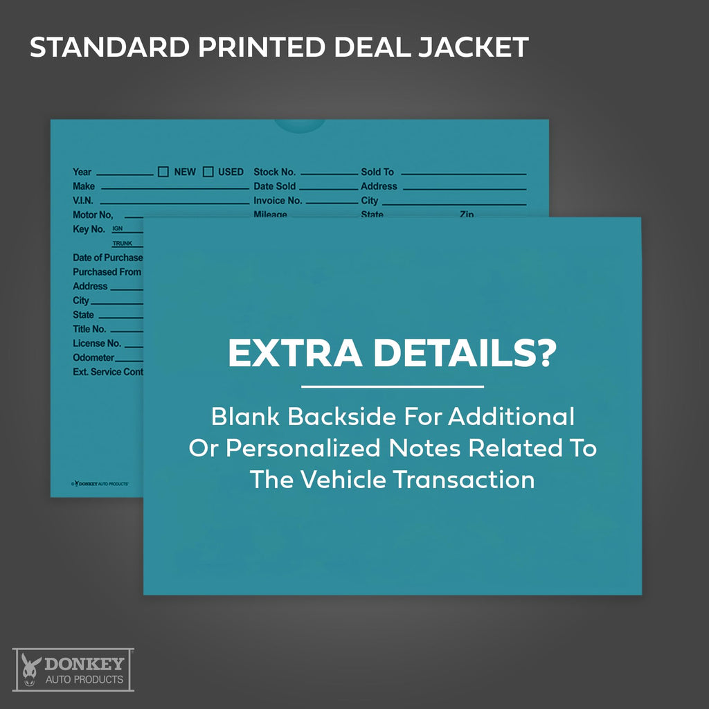 Printed Vehicle Deal Envelopes 9x12 Deal Jackets (100 shrink wrapped) (Blue)