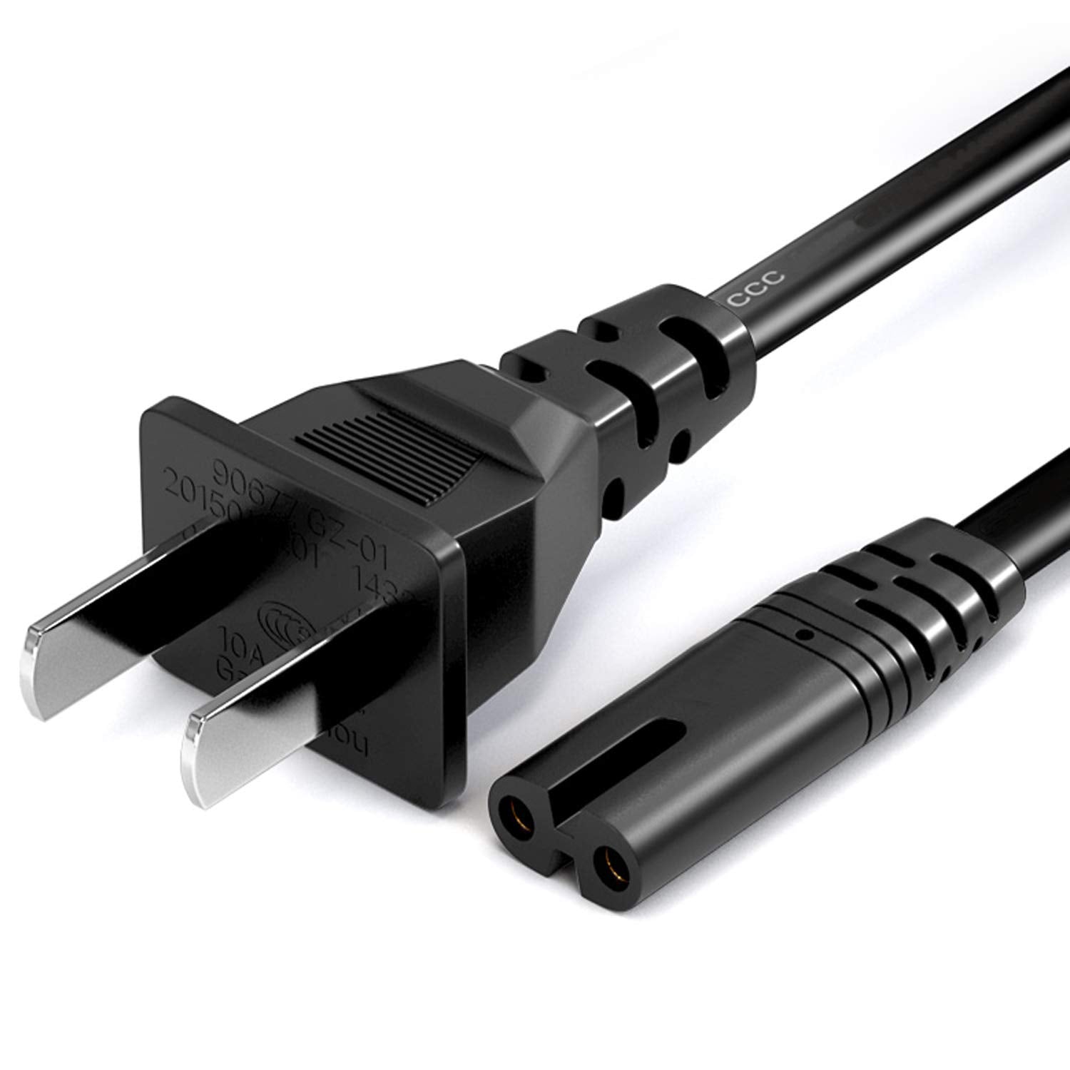 2 Prong TV Power Cable Cord for TCL Roku Smart LED LCD HD TV 24" 32" 40" 42" 43" 48" 50" 55" 60" 65" 75" 85"Inch - TCL Roku TVS 55s405 43s425 50s425 AC Plug A Power Supply Cord 3FT Cable Replacement