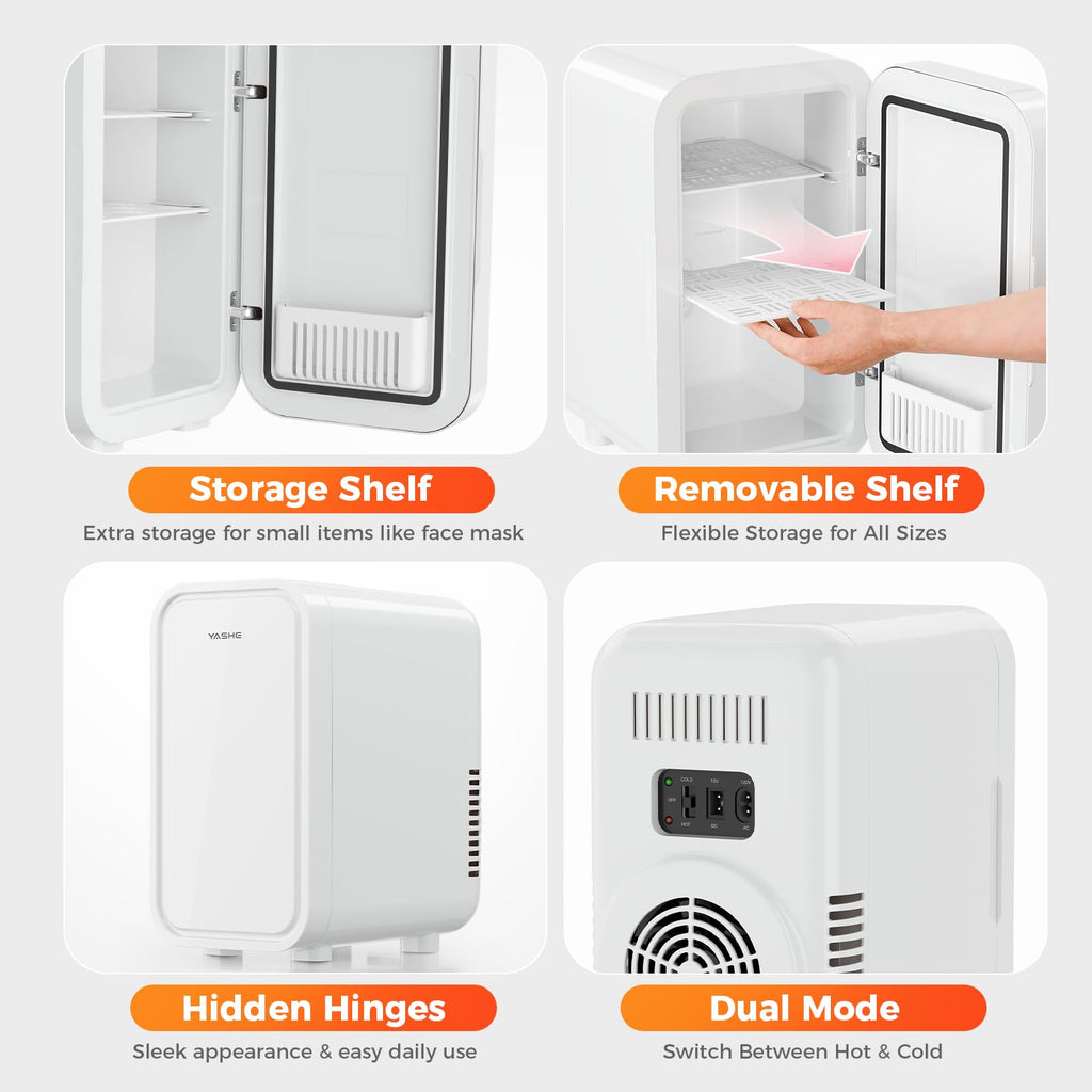 YASHE Mini Fridge, 4 Liter/6 Can Mini Makeup Fridge, 110V AC/ 12V DC Portable Thermoelectric Cooler&Warmer for Skincare, Drink, Cosmetic, Medicine, Small fridge for Bedroom, Office, Dorm, Car, Black