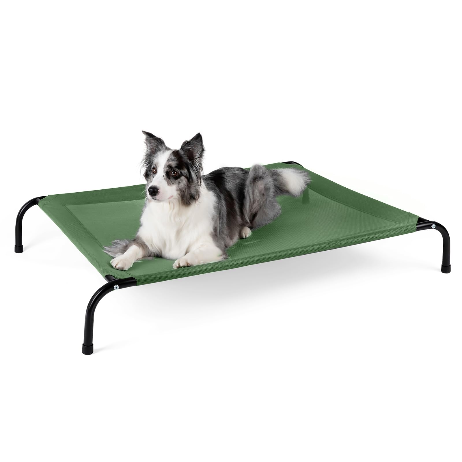 Cooling Elevated Dog Bed with Non-Slip Floor Protectors & Breathable Mesh, Raised Indoor & Outdoor Dog Cot Hammock, 34" L x 22" W x 8" Th, Small, Green
