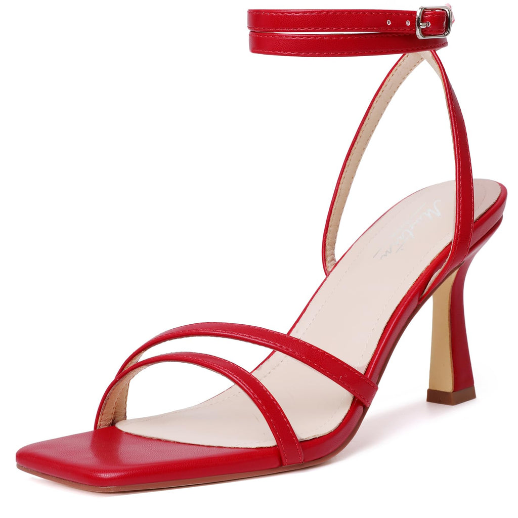 Mostrin Strappy Kitten Heels for Women Square Open Toe Heels Ankle Strap Lace Up Heeled Sandals for Party, Prom