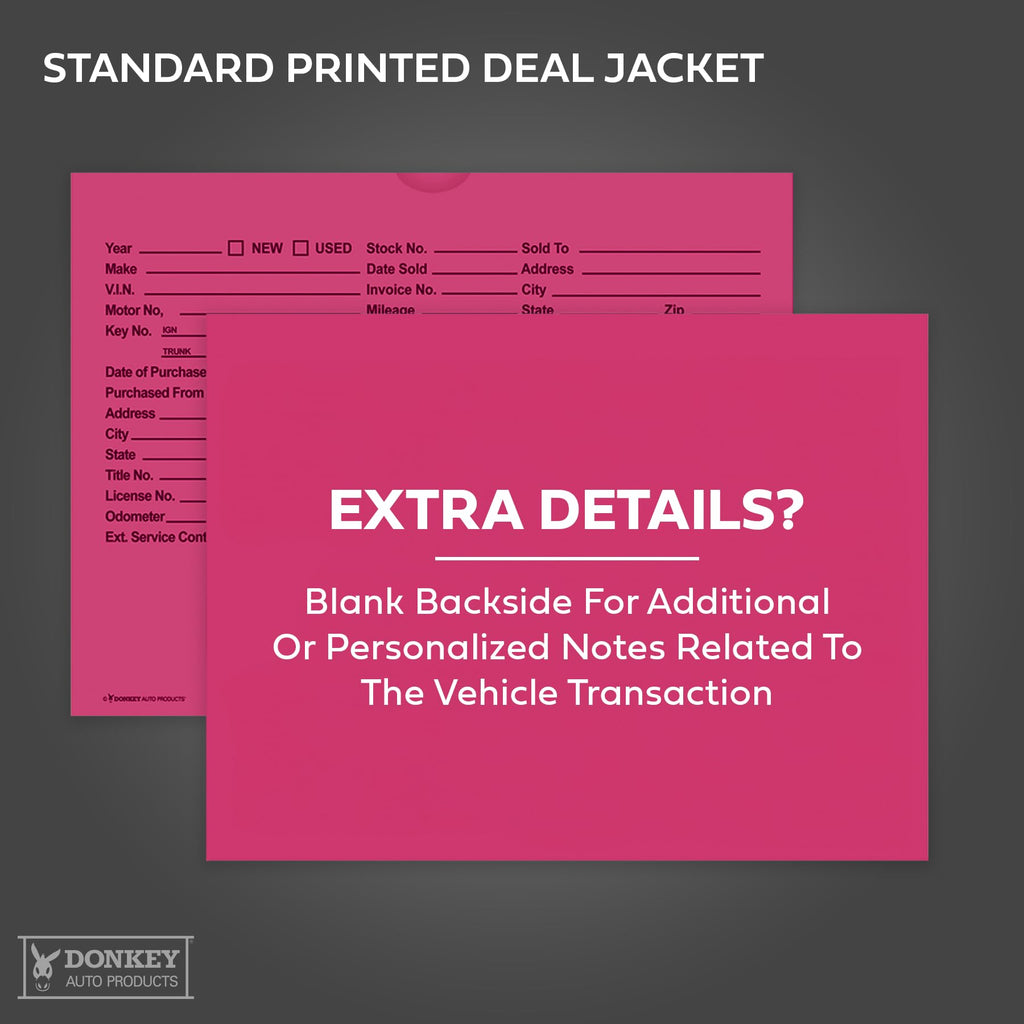 Printed Vehicle Deal Envelopes 9x12 Deal Jackets (100 shrink wrapped) (Blue)