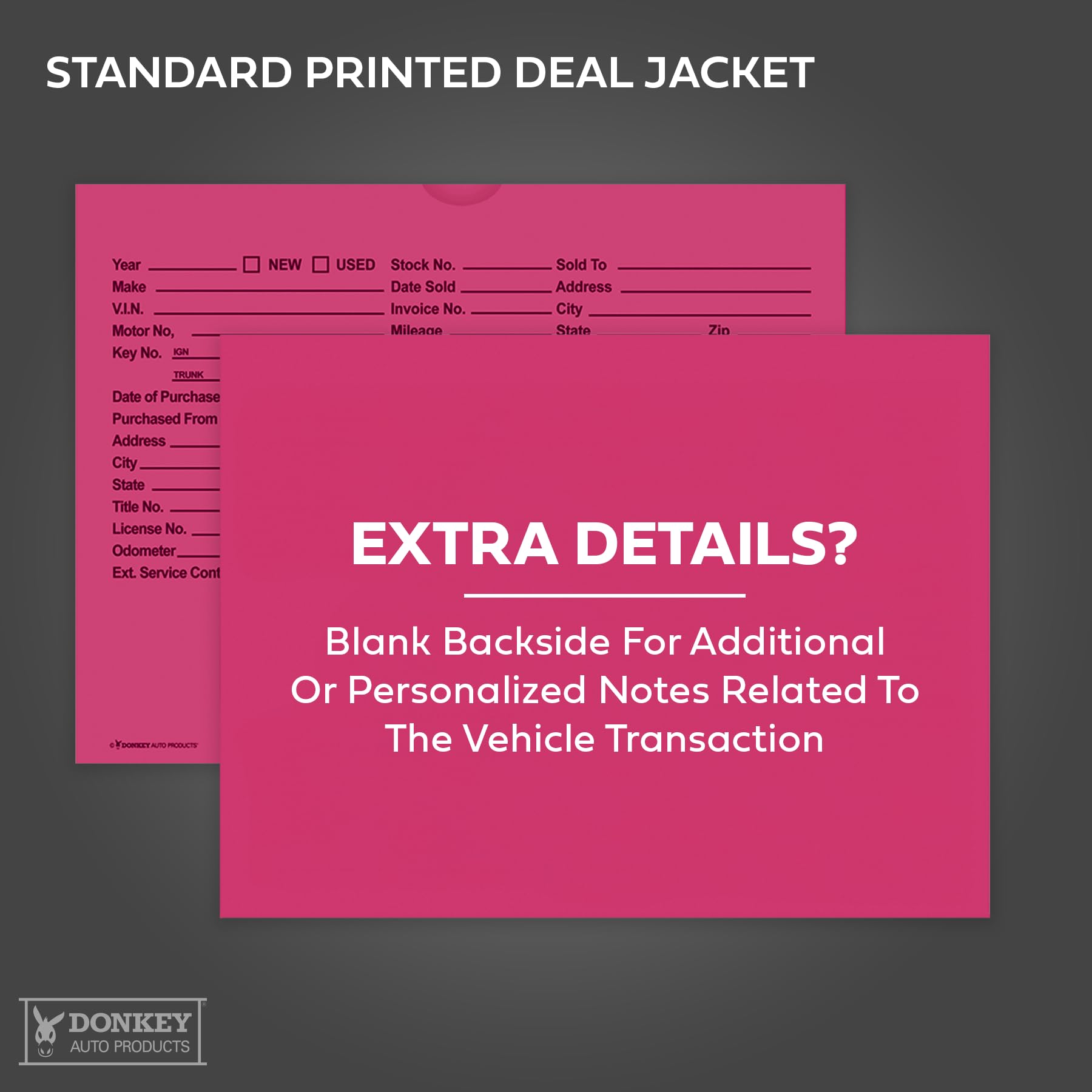 Printed Vehicle Deal Envelopes 9x12 Deal Jackets (100 shrink wrapped) (Blue)