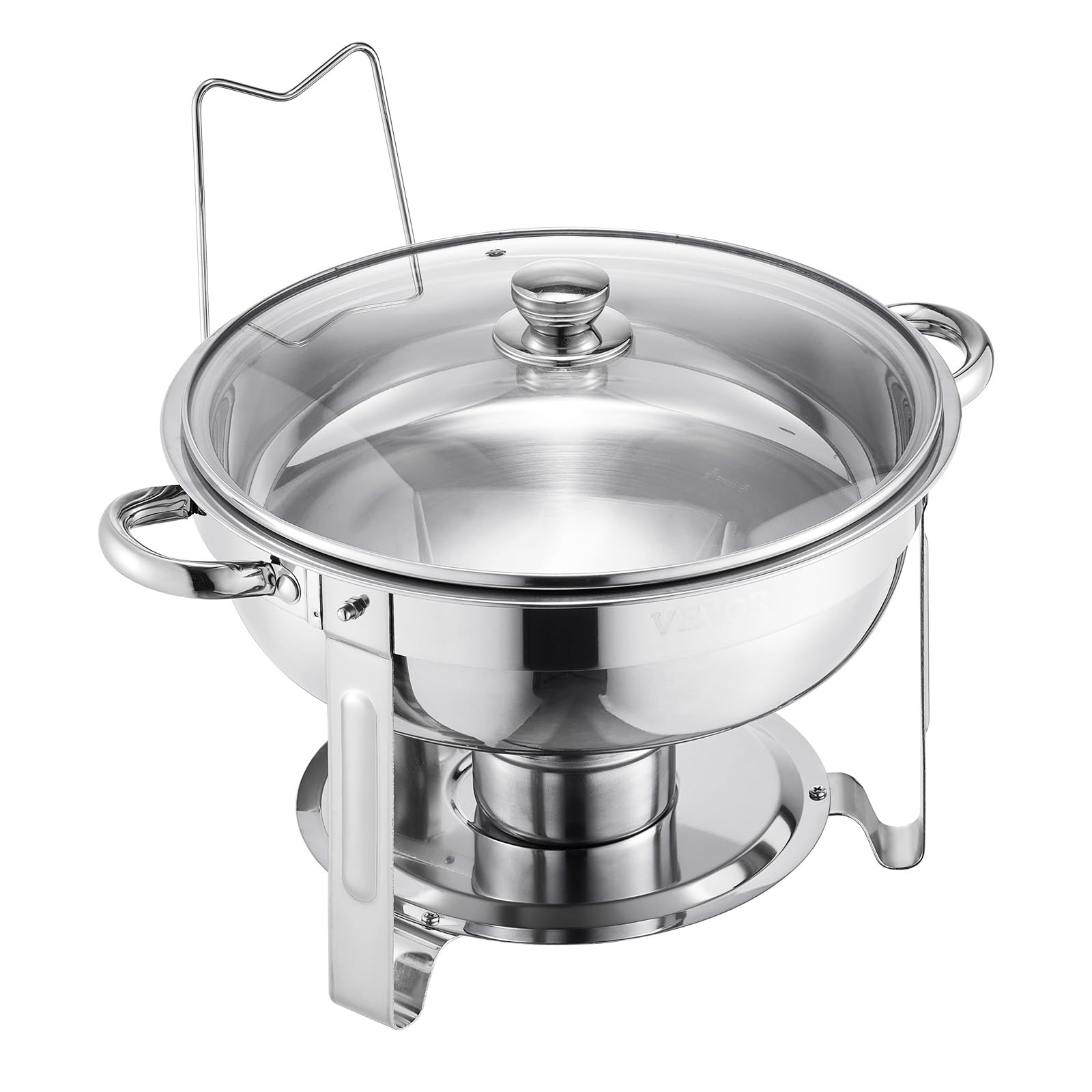 VEVOR Chafing Dish Buffet Set, 5 Qt 4 Pack, Stainless Steel Chafer with 4 Full Size Pan, Round Catering Warmer Server with Glass Lid Water Pan Folding Stand Fuel Holder, for Wedding Banquet, Gold