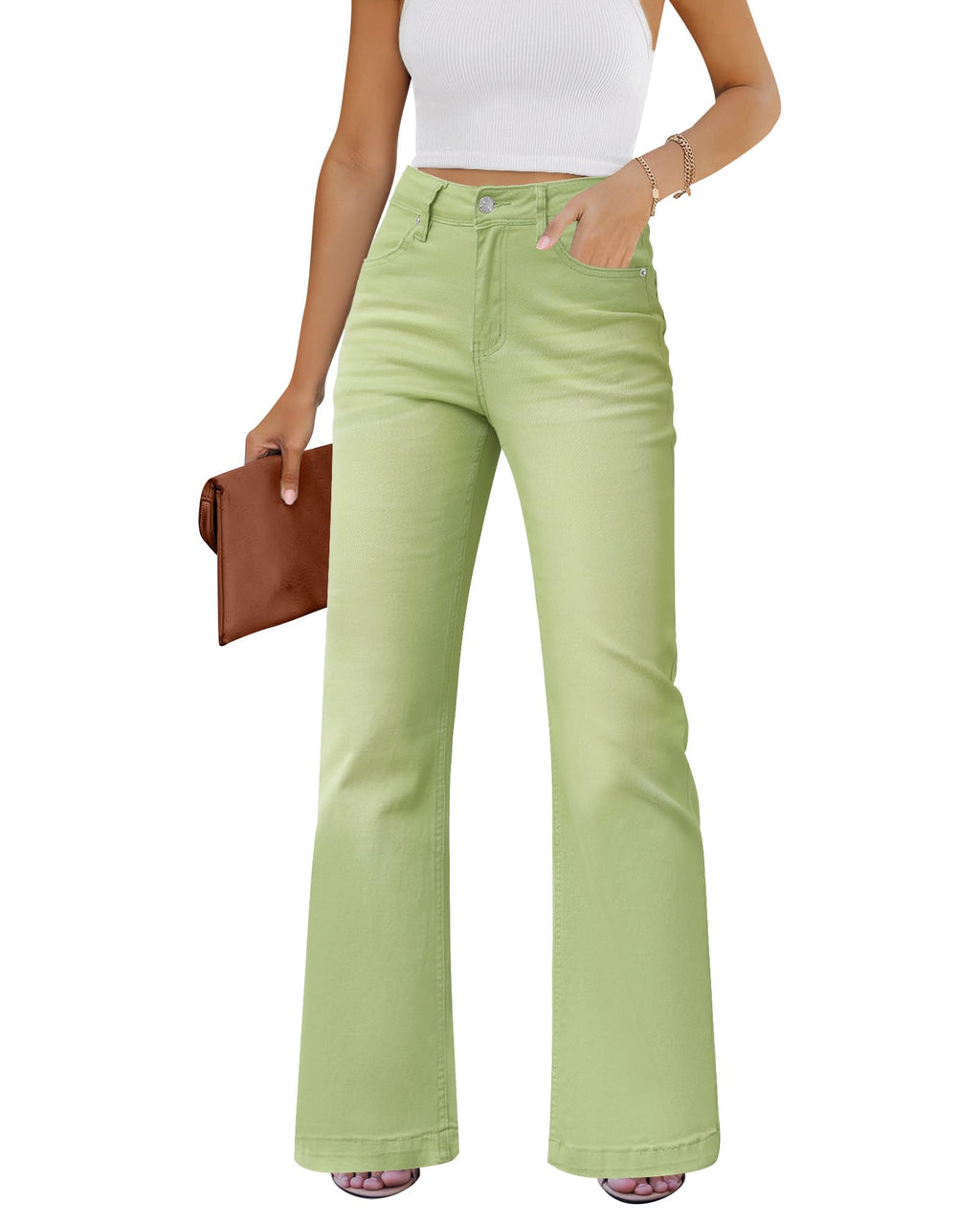 GRAPENT Womens Flare Jeans High Waisted Wide Leg Baggy Jean for Women Stretch Denim Pants