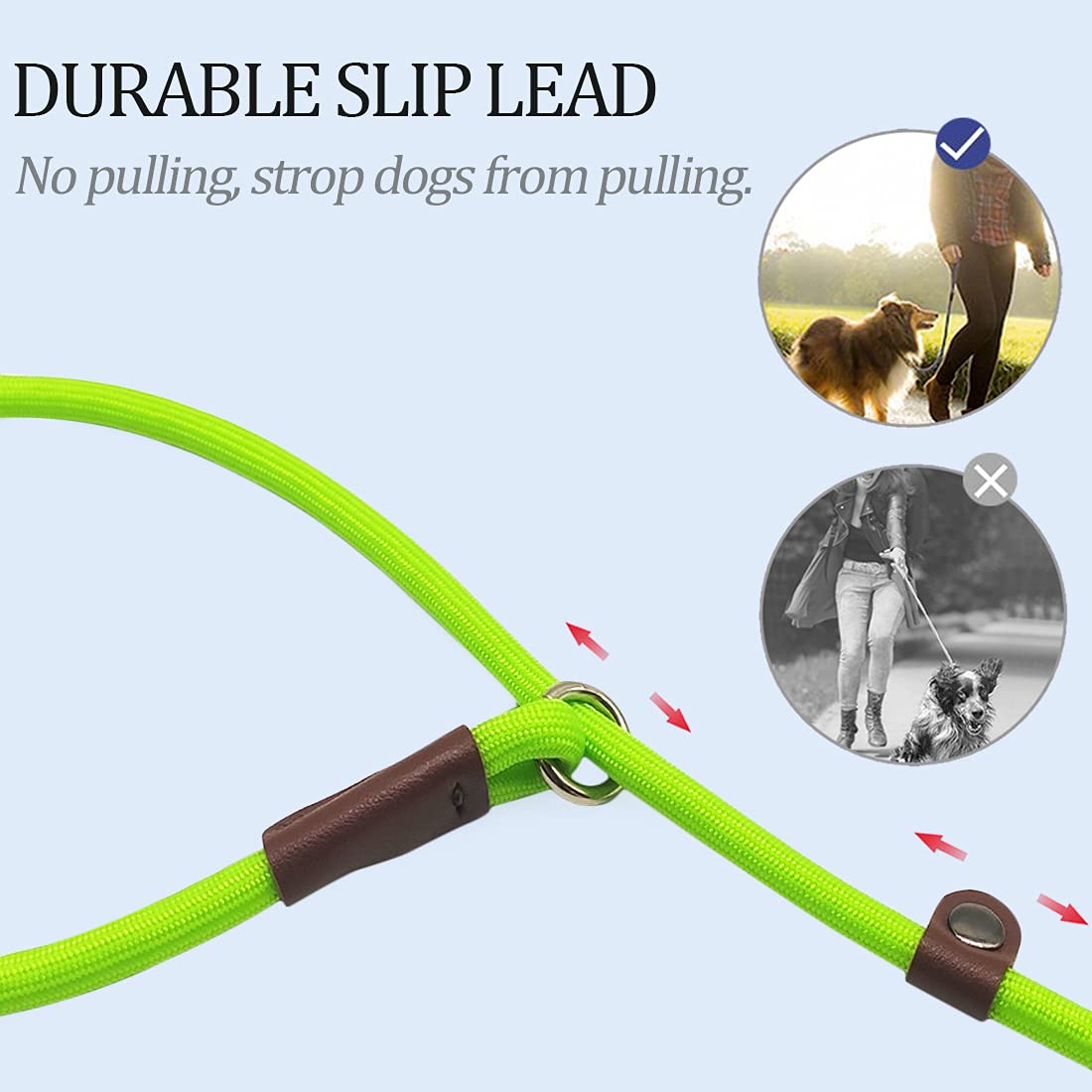 MayPaw Slip Lead Control Leash for Dogs No Pull, 13+ Colors Classic Dog Lead 7 FT Pet Slip Leash, 1/4” Rope Leashes for Small Medium Animals (7ft*1/4", Black)
