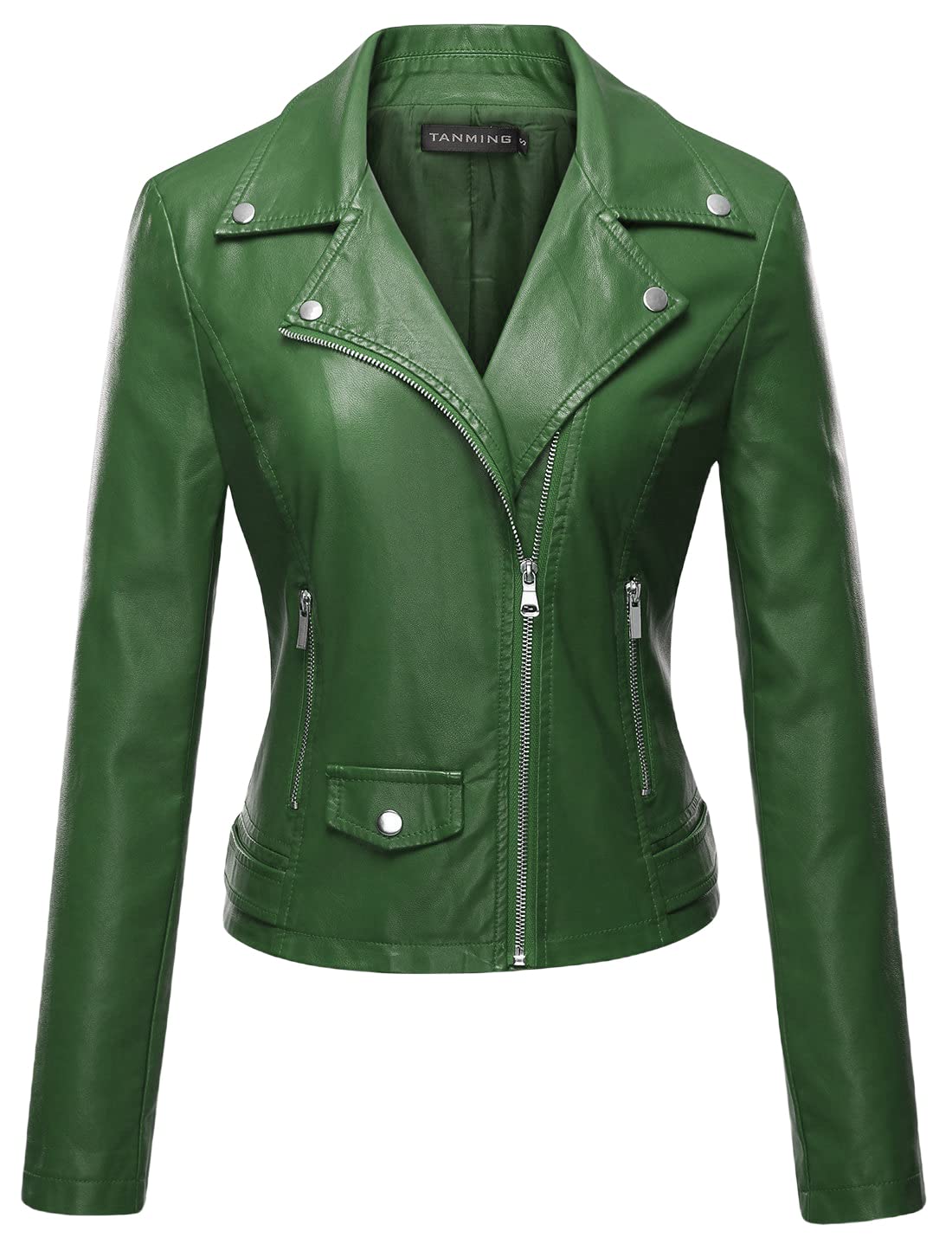 Tanming Women's Faux Leather Moto Biker Short Coat Jacket