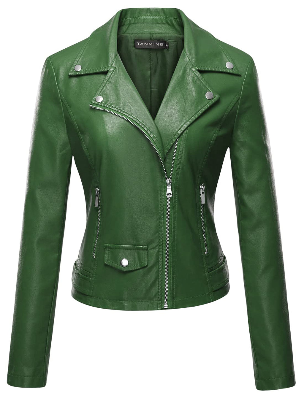 Tanming Women's Faux Leather Moto Biker Short Coat Jacket