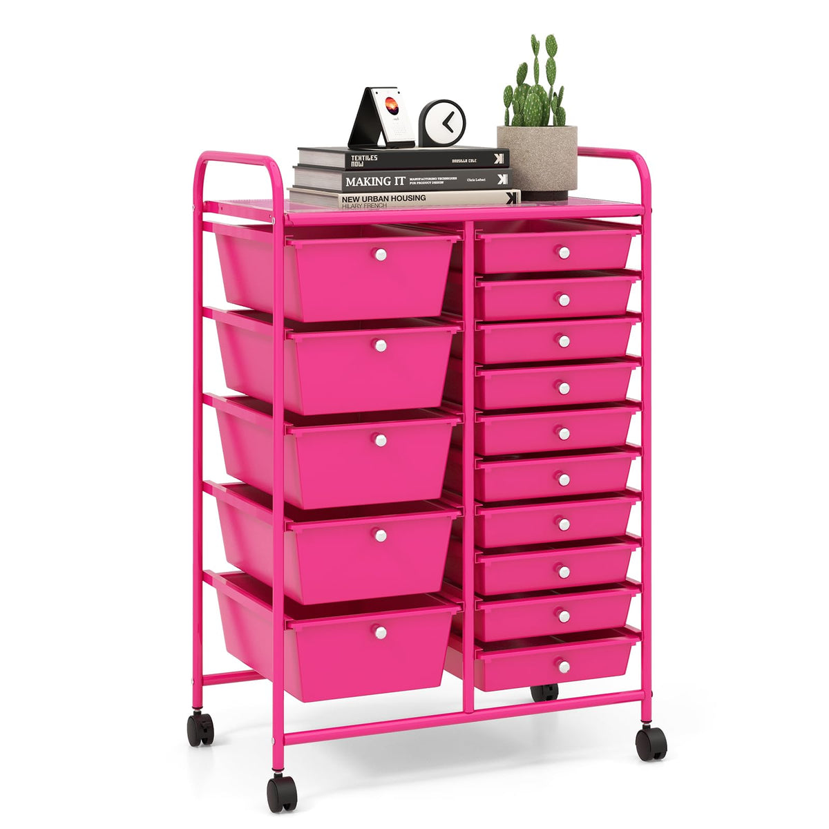 LDAILY 9 Drawer Rolling Storage Cart, Rolling Cart with Drawers for Classroom, Art Supply Craft Organizer on Wheel with Metal Frame & Handles for Home Office School