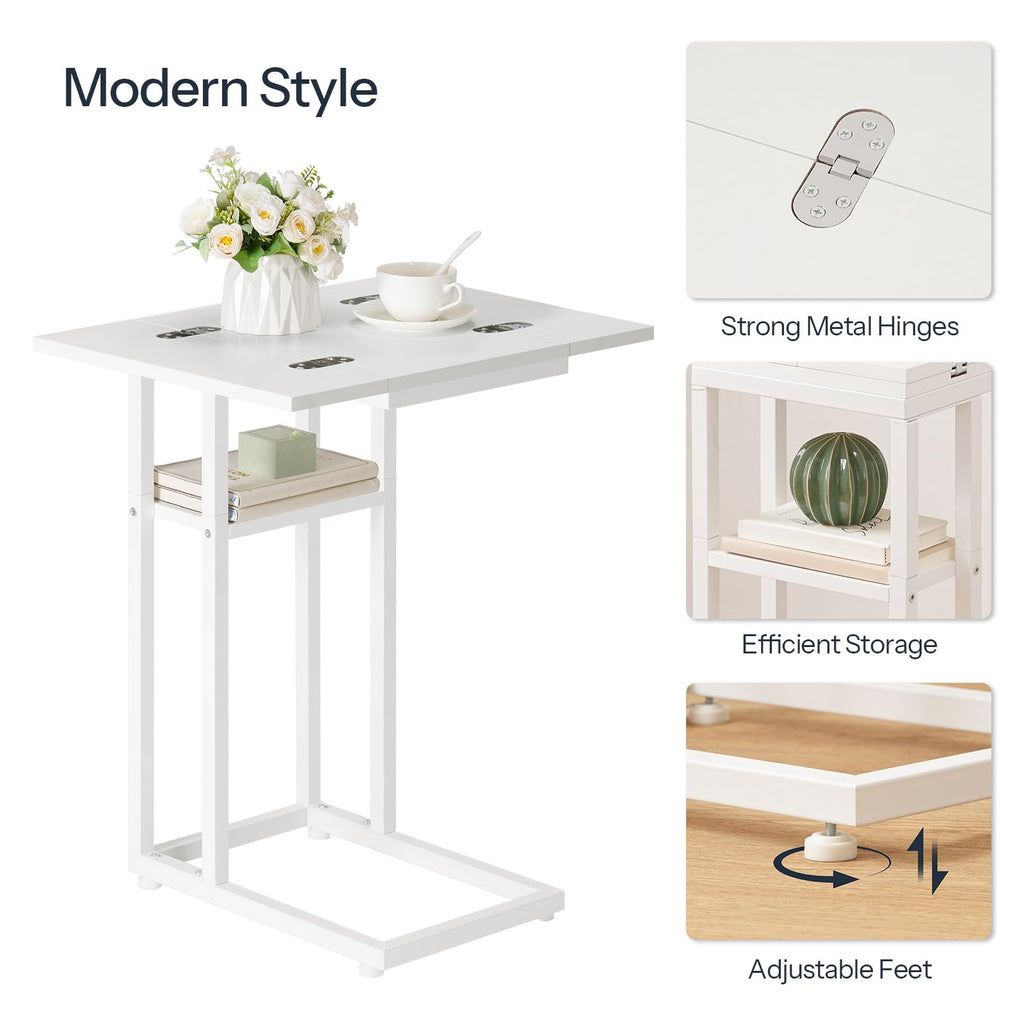 HOOBRO Foldable C Shaped End Table, C Shaped Side Table with Storage Shelf, Small Snack Table, Slide Under Couch Table for Sofa, Living Room Bedroom Small Spaces Easy Assembly, Black BK29SF01