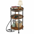 Small Round Side Table with Charging Station for Small Spaces, 3-Tier Accent Table with USB Ports & Power Outlets, Sofa Corner Tea Table for Living Room Nightstand Bedroom Apartment (Black)