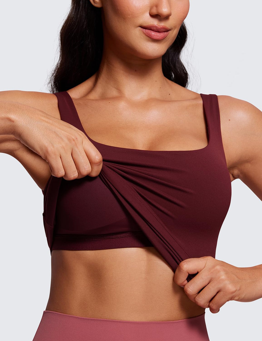 CRZ YOGA Butterluxe U Neck Tank Tops for Women - Padded Athletic Workout Camisole Crop Tops with Built in Bra