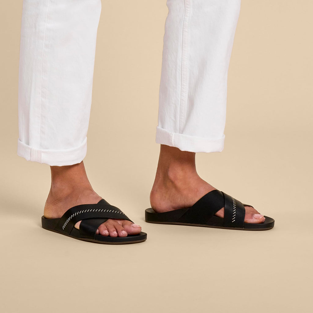 OluKai Kipe'a Olu Women's Slide Sandal, Premium Leather, Relaxed & Dressy Design For Any Occasion, All-Day Comfort & Fit