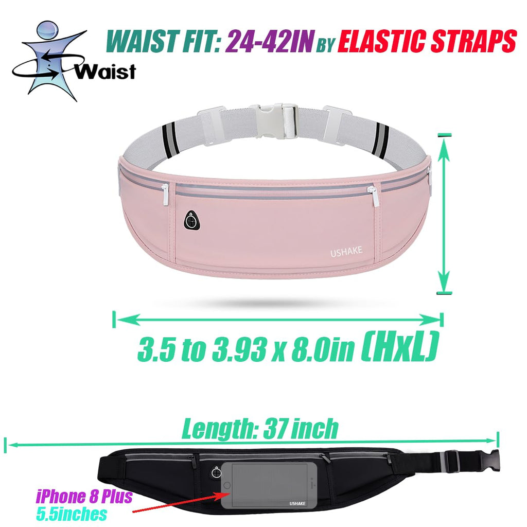USHAKE Slim Running Belt, Workout Fanny Pack for Men Women,Exercise Waist Pack for Apple iPhone Holder, Runner Belt for Running Walking Cycling Camping Gym Black