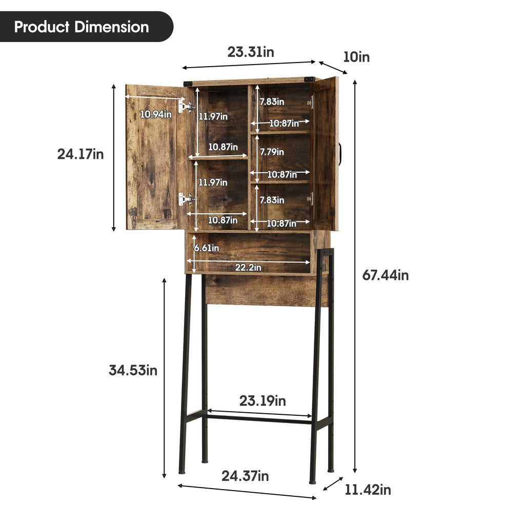 Vabches Over The Toilet Storage Cabinet with 2-Door Design Bathroom Organizers and Storage with Anti-Tip Device Over Toilet Organizer with Shelves for Bathroom,Restroom,Laundry Black