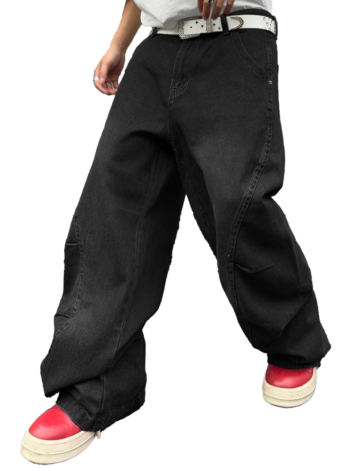 DFGIGT Men's Irregular Sutures Y2k Hip Hop Baggy Jeans Wide Leg Denim Pants Casual Loose Fit Trousers Streetwear