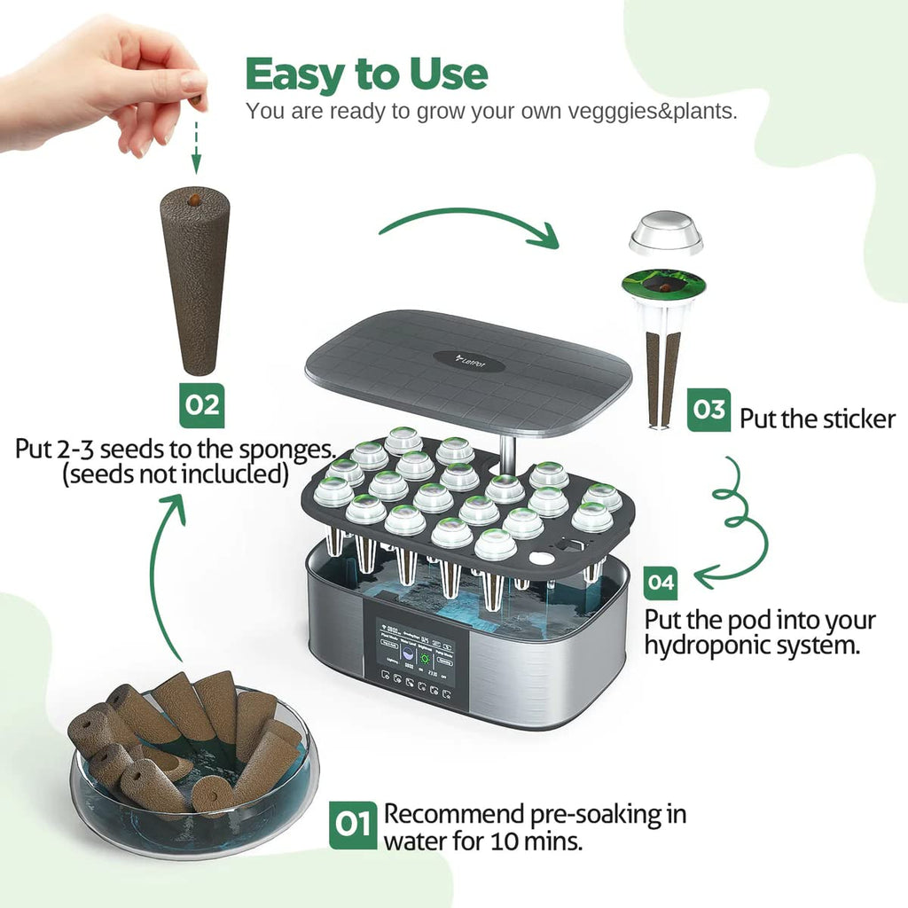LETPOT 77 Pcs Seed Pod Kits, Square Grow Anything Kit for Hydroponics, with 2 A&B Nutrient Plant Foods and 30 Sponges, 5 Domes, 10 Baskets, 30 Stickers, Compatible Mini and Other Brand