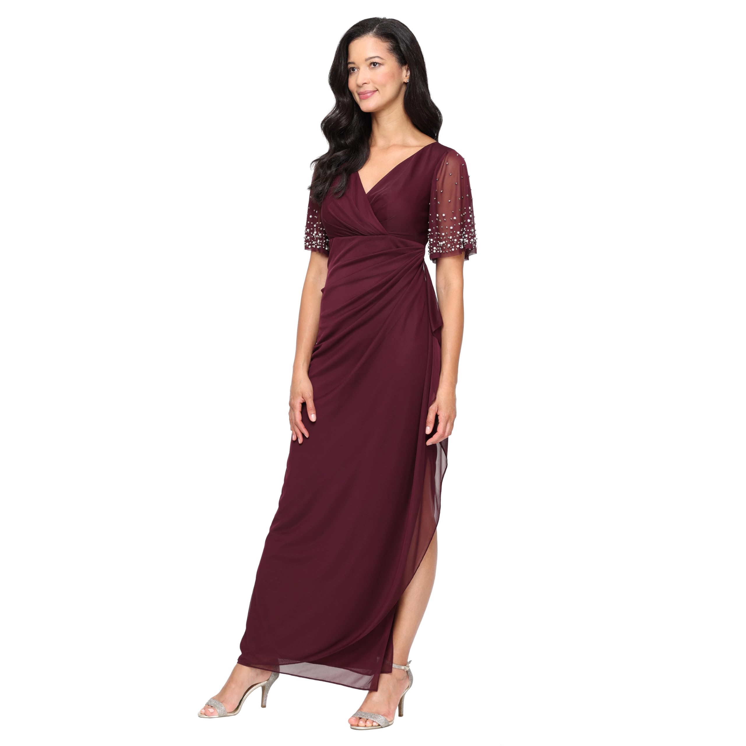 Alex Evenings Women's Long Stretch Sequin Bodice Mother of The Bride Dress with Empire Waist (Petite and Regular Sizes)