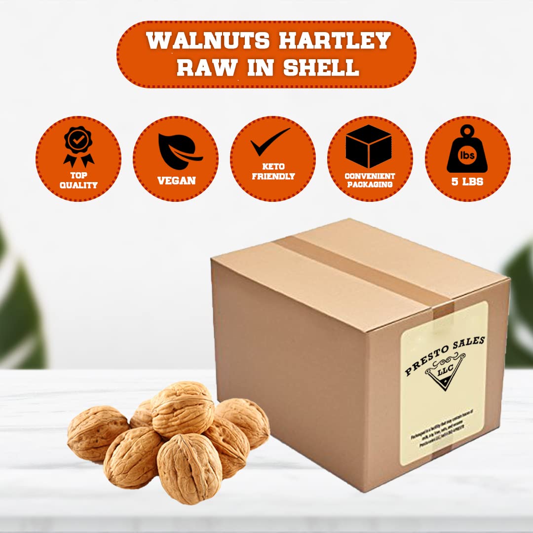 Presto Sales Walnuts “Current New Crop" In Shell Huge Hartley Choice Nut, Grown in California - Packed in a 3 lbs (48 oz.) Resealable Pouch Bag - Low-Carb, High-Protein.