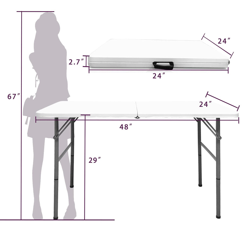 Gocamptoo Folding Table,4ft Indoor Outdoor Heavy Duty Portable Folding Square Plastic Dining Table w/Handle (Balck)