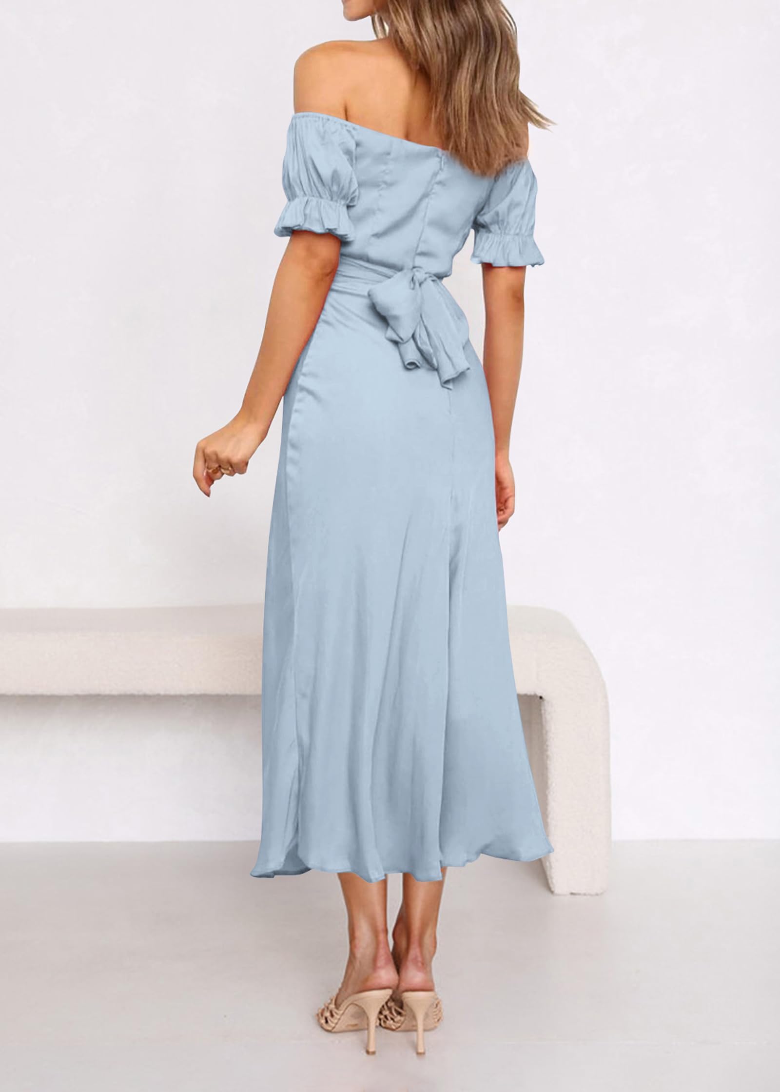 KIRUNDO Women's 2026 Spring Summer Satin Wedding Guest Midi Dress Off The Shoulder Wrap Party Cocktail Formal Prom Dresses
