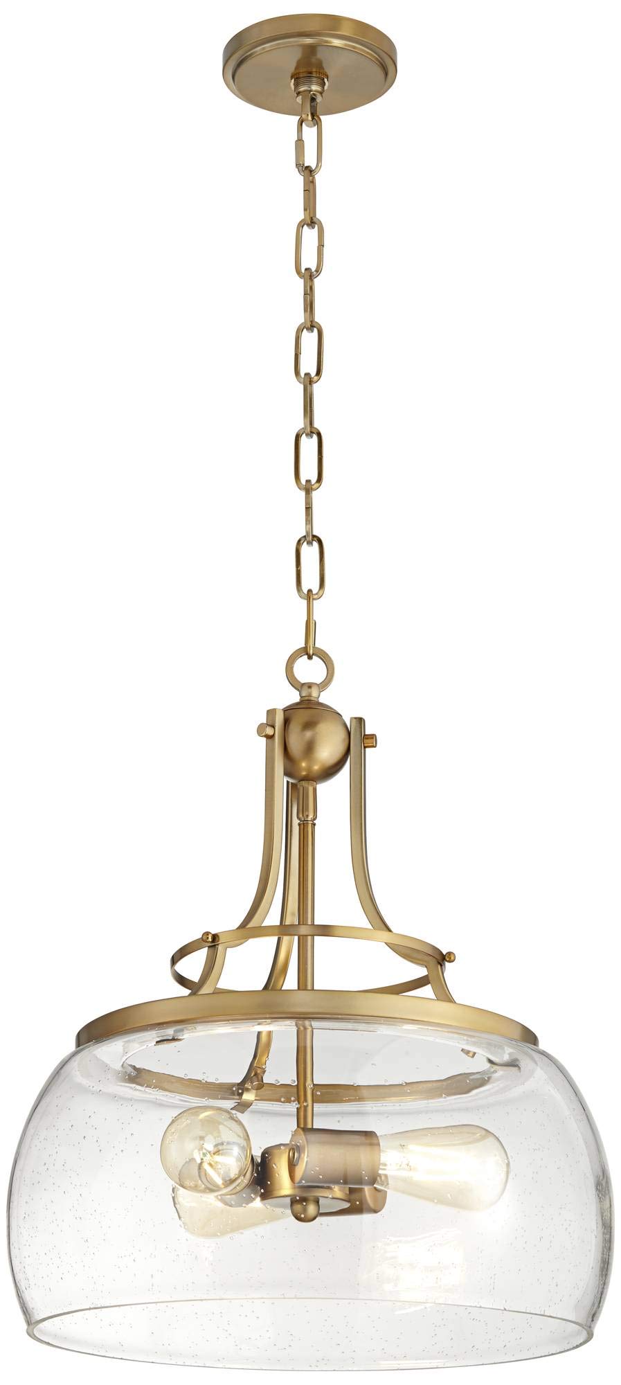 Franklin Iron Works Charleston Satin Nickel Pendant Chandelier 16" Wide Rustic Farmhouse Seeded Clear Glass LED 3-Light Fixture for Dining Room House Foyer Entryway Kitchen Bedroom Living Room