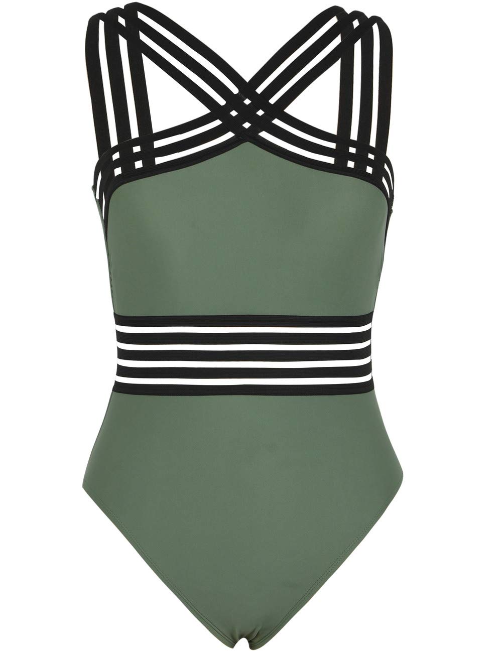 Hilor Women's Tummy Control Swimsuits Slimming One Piece Bathing Suits Front Crossover Swimwear