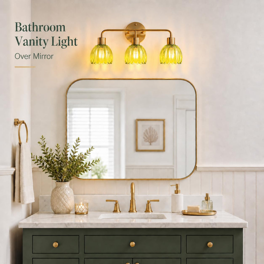 1-Light Gold Brass Bathroom Light Fixture,Wall Sconces set of 2,Brushed Gold Vanlity Light Over Mirror,Bathroom Vanity Light with White Tulip Glass Flower Shade,E26 Socket(Bulbs Not Included)